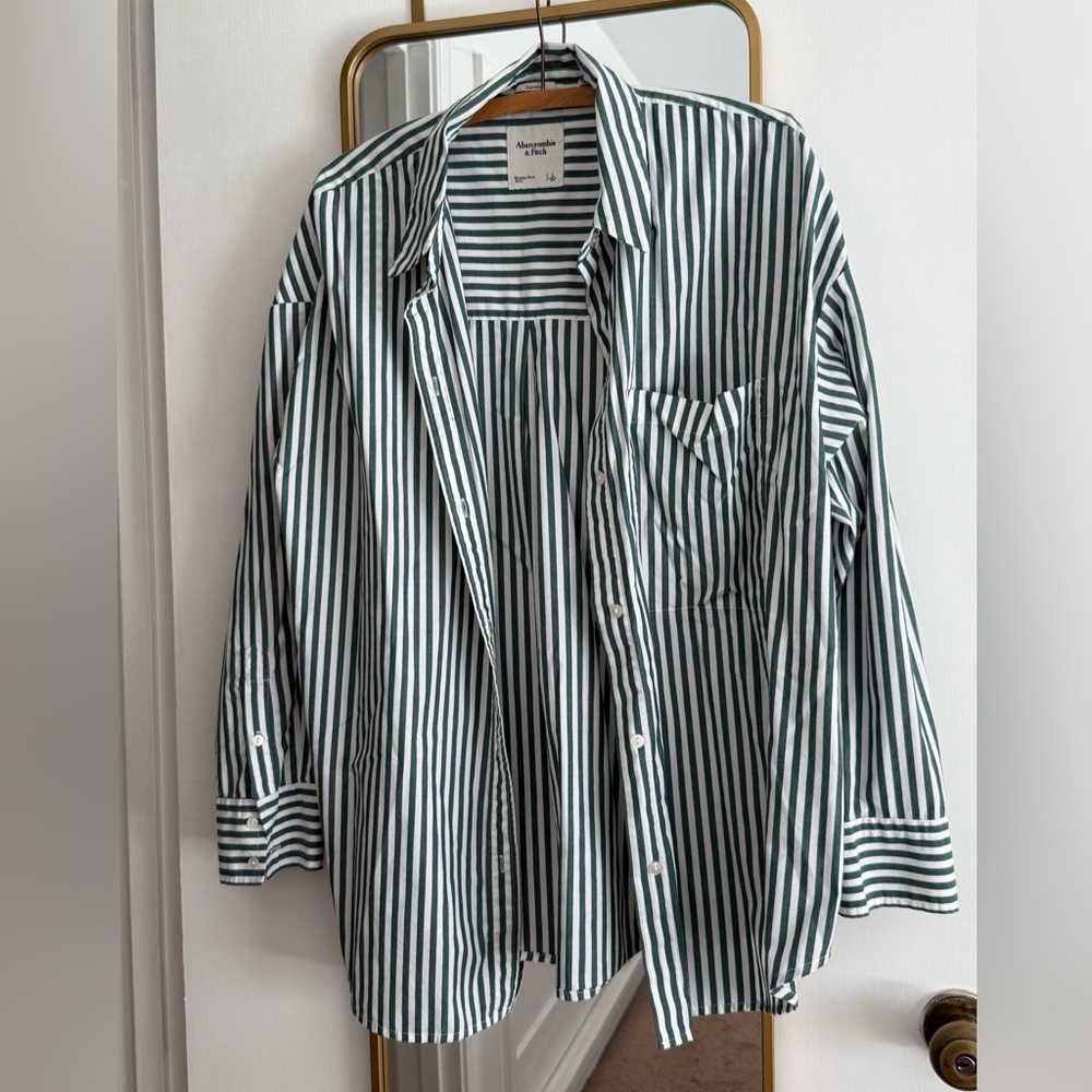 Oversized Abercrombie & Fitch Green Stripe Poplin Shirt